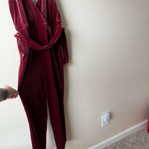 Express Velvet Jumpsuit in Deep Burgundy